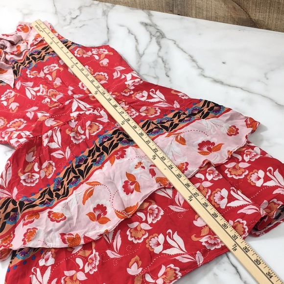 Parker Red Pink Floral Aurora Fit & Flare Silk Dress Womens 0 Boho Patchwork - Picture 11 of 11